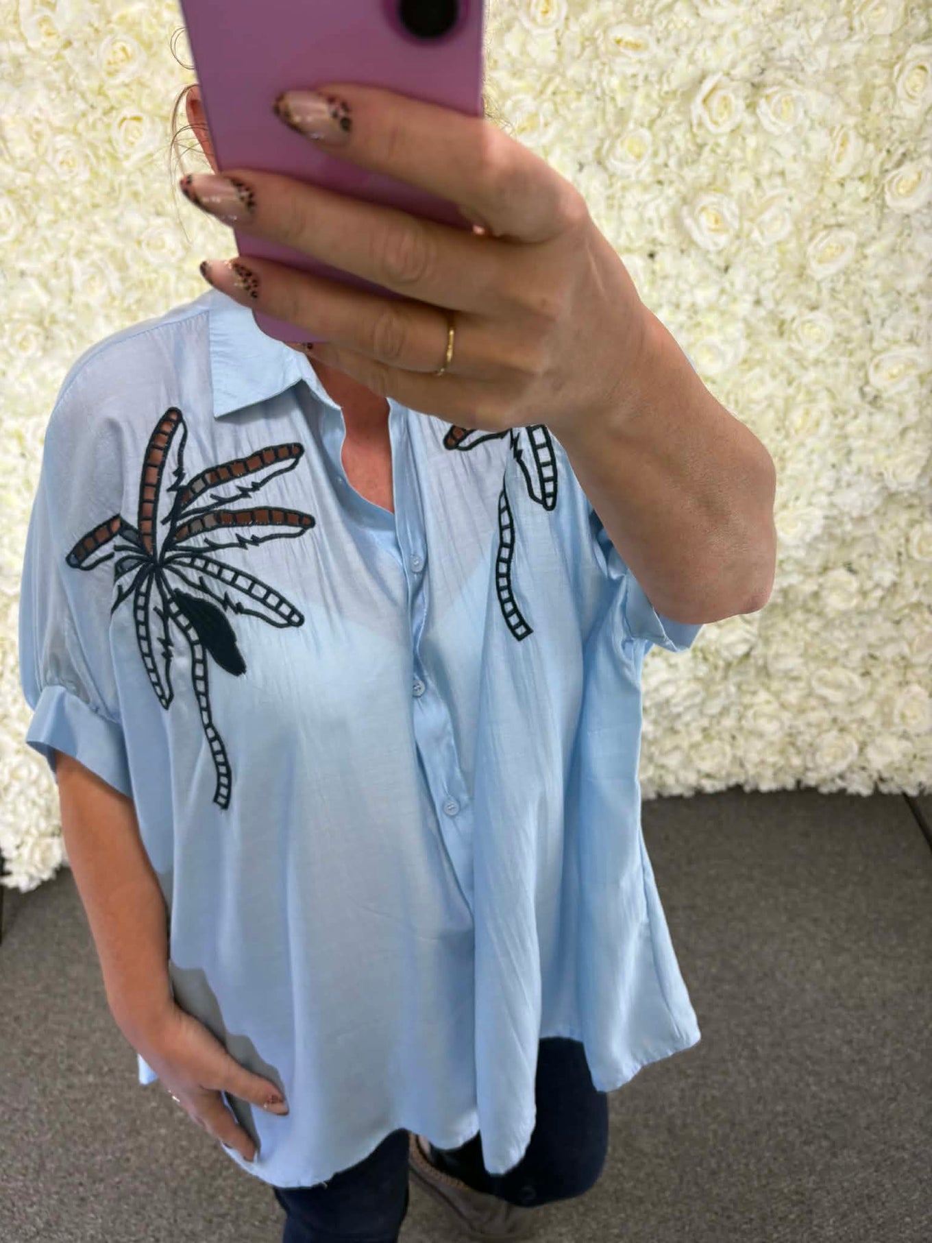 LOUISE - Embroidered Palm Tree Blouse 16 to 24