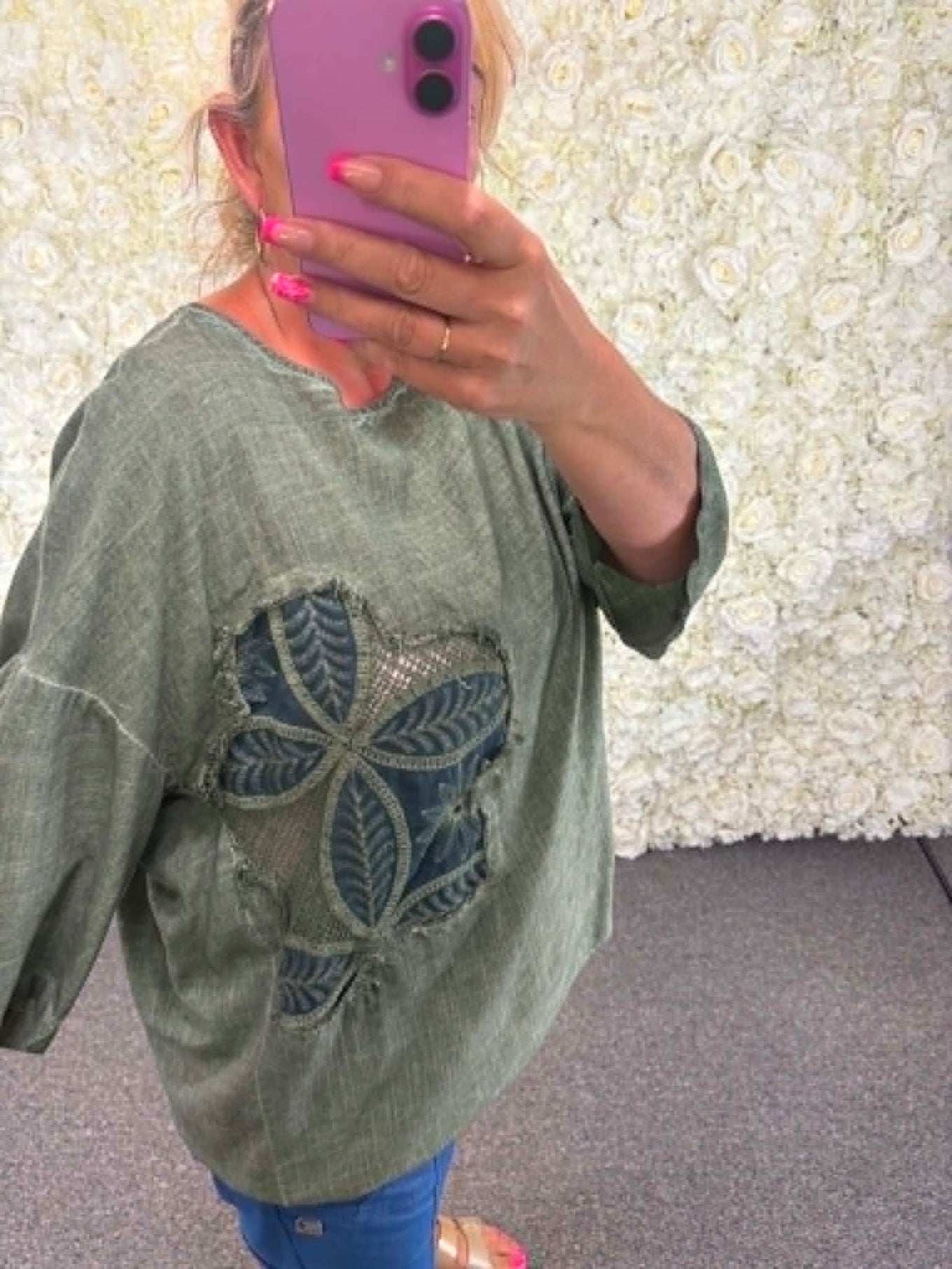 GWYN - Denim Flower Blouse 14 to 24
