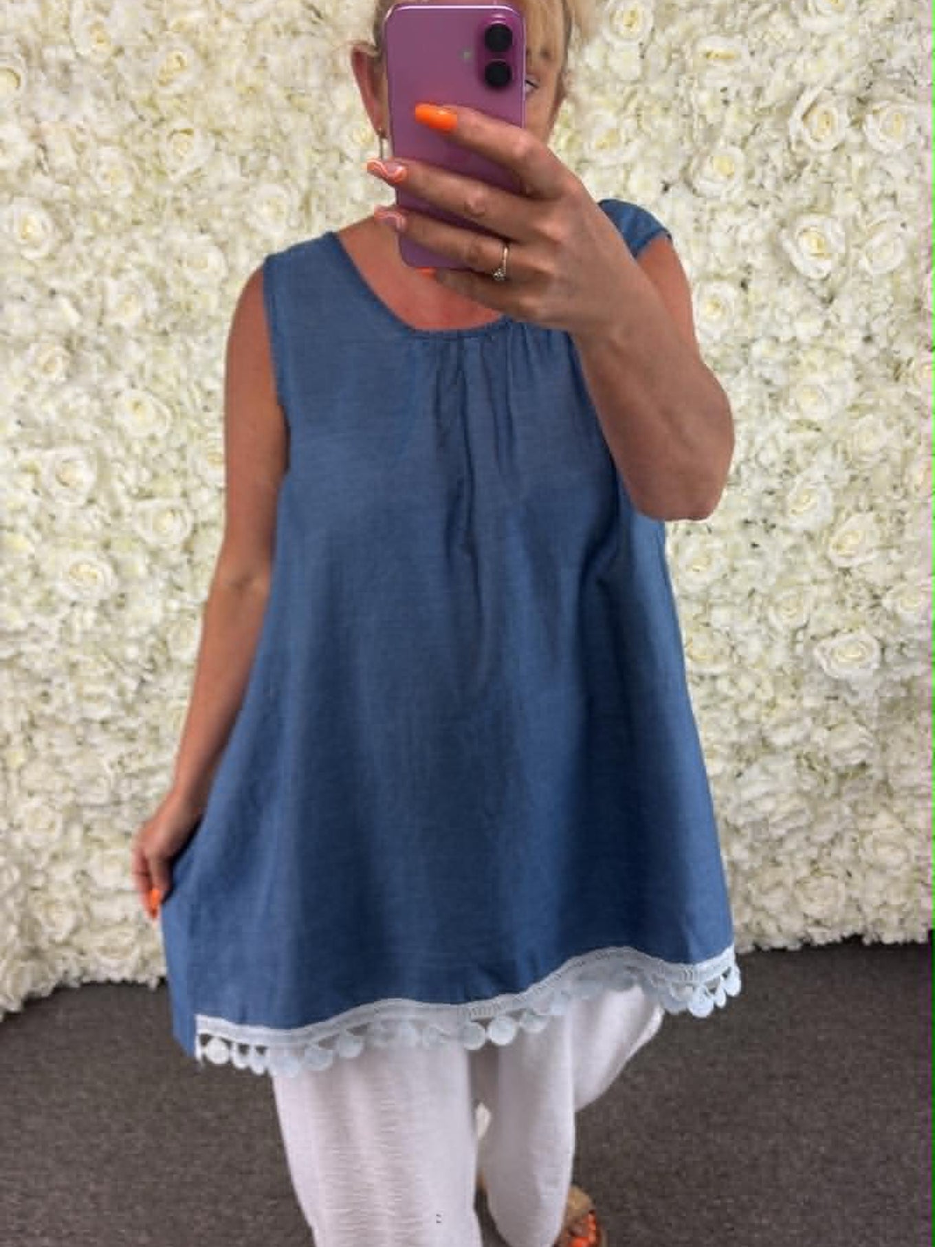 LILOU - Denim Top With Crochet 16 to 24
