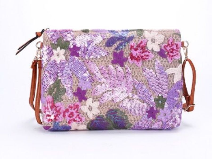 Aries - Large Floral Embroidered Straw Clutch Bag