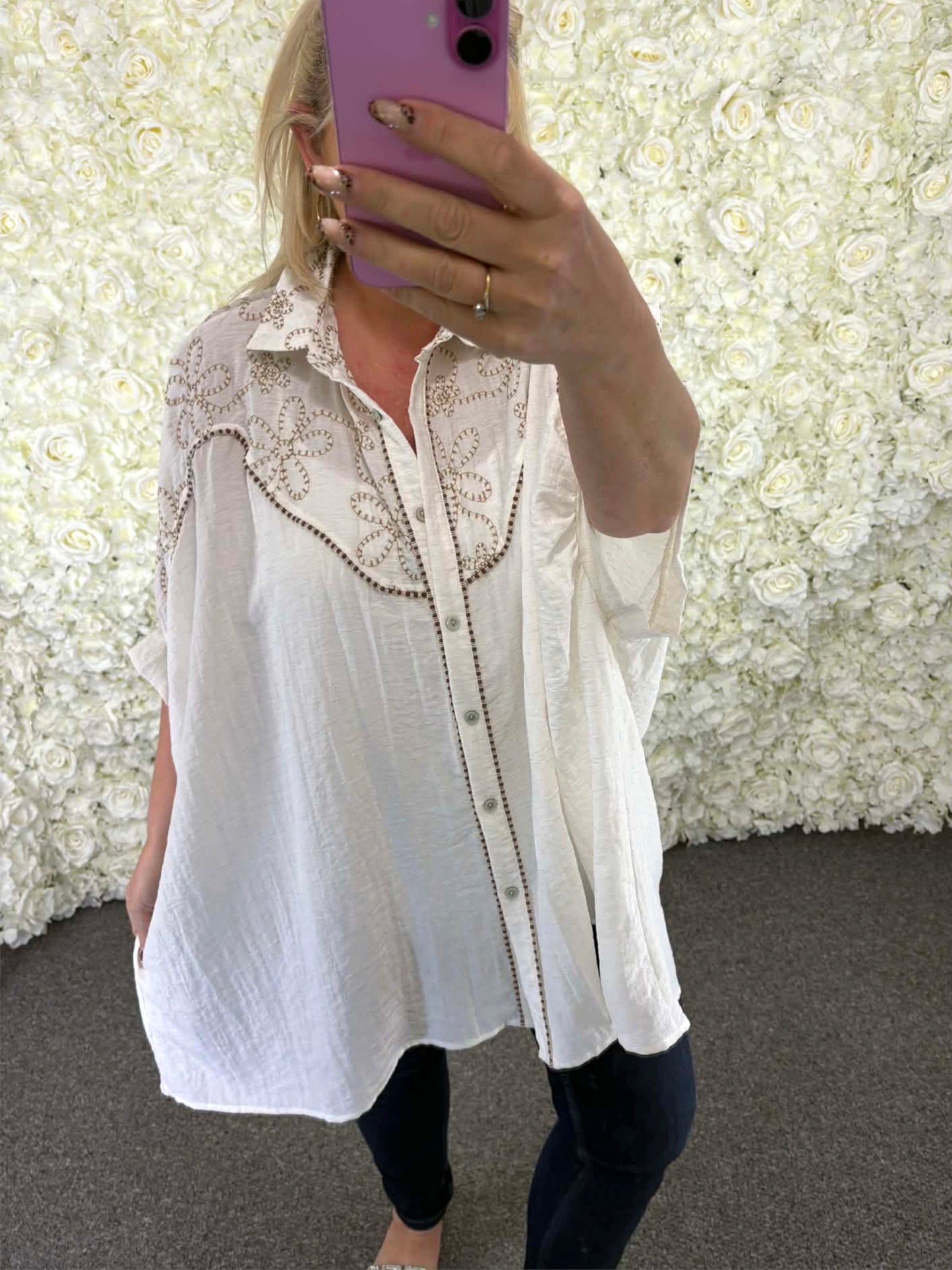 LEANNE - Embroidered Flower Blouse 16 to 24/26