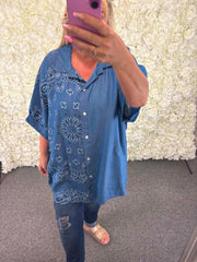 Helena - Denim Patterned Shirt 14 to 24