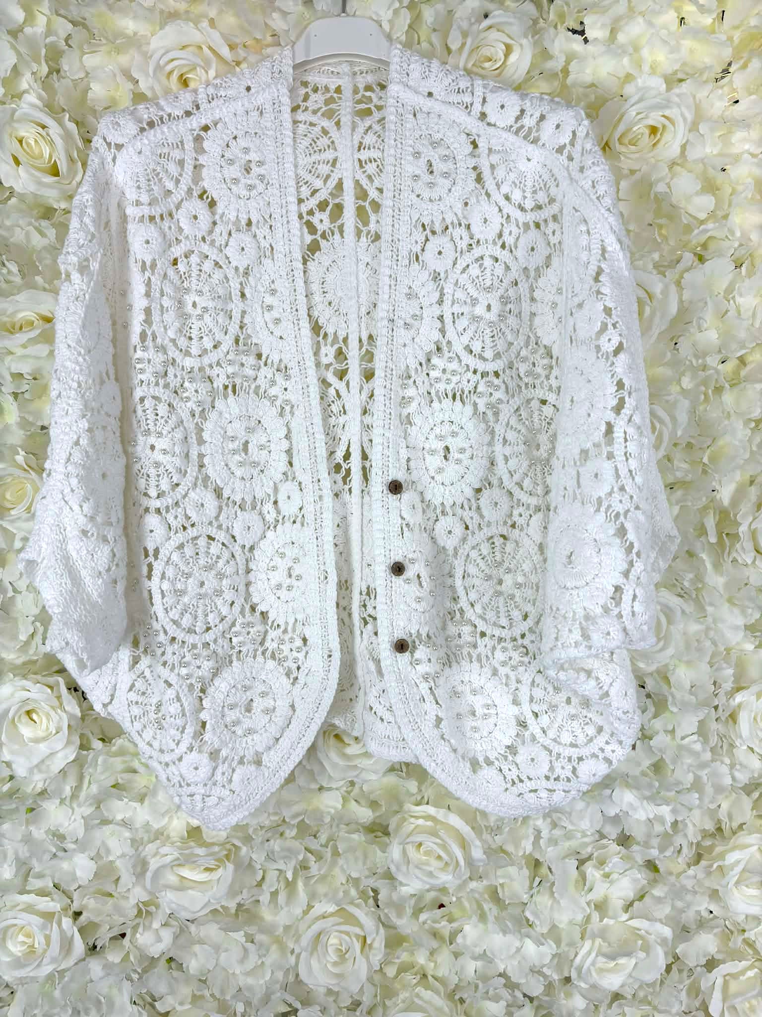 PIPPA - Crochet Cardigan With Pearls 14 to 22/24