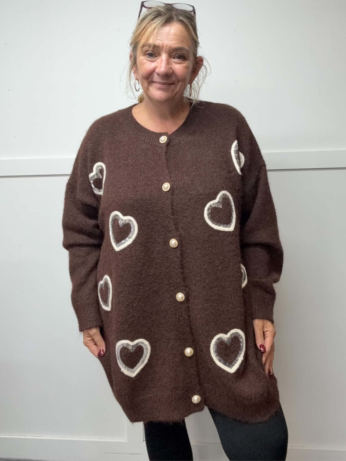 SHANI - Sequin Heart Cardigan 14 to 24/26