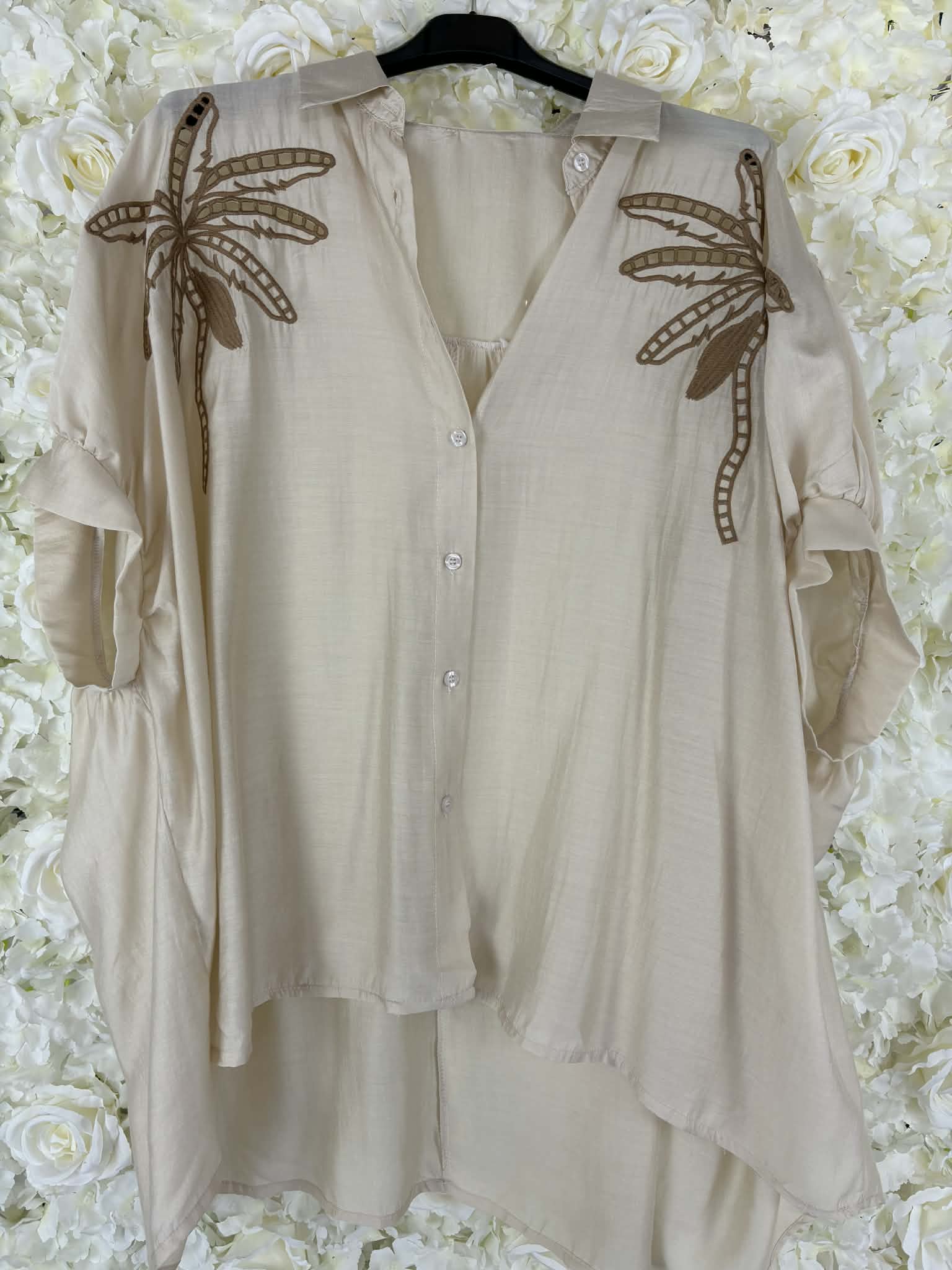 LOUISE - Embroidered Palm Tree Blouse 16 to 24