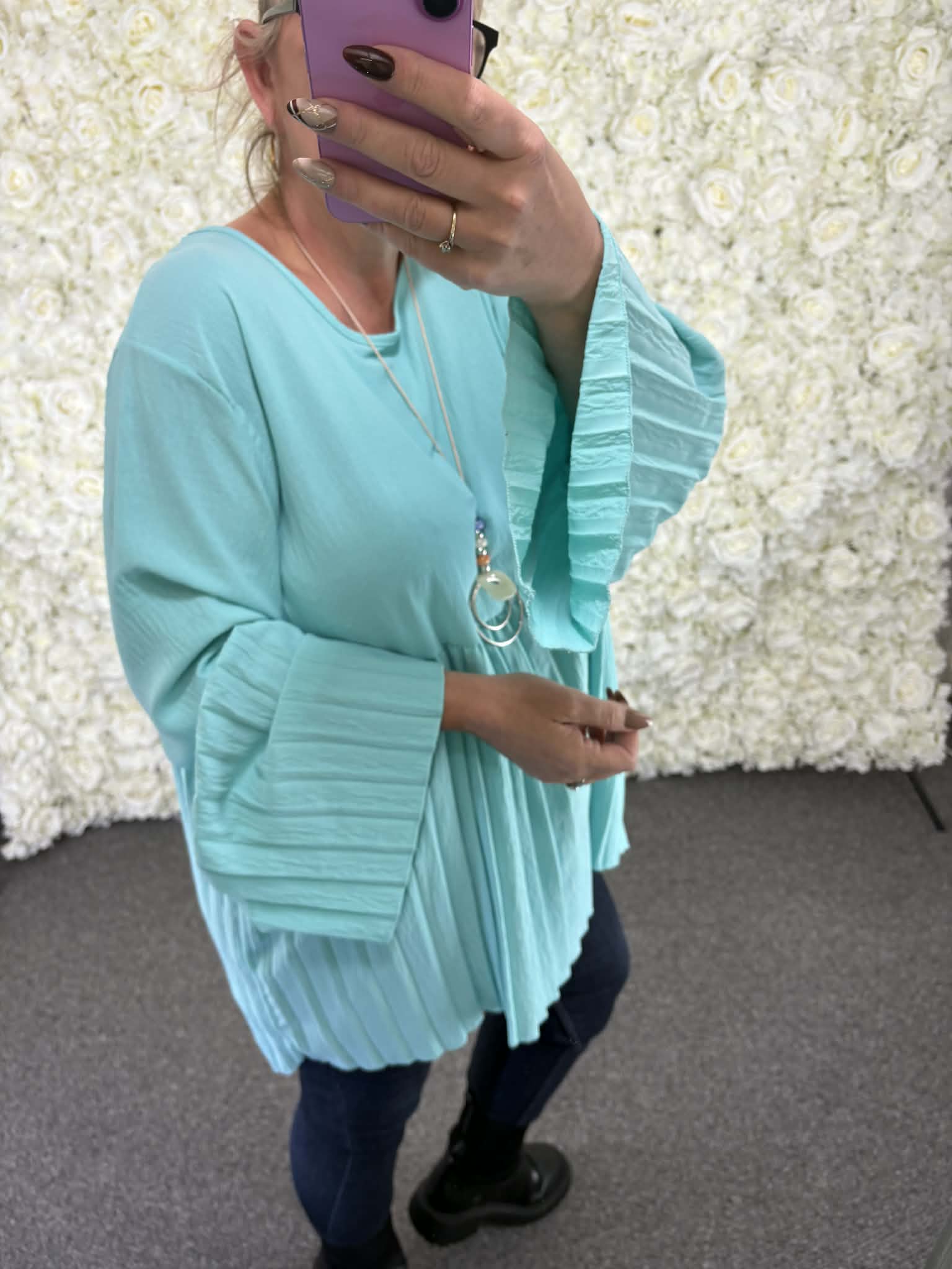 LEANNE - Pleated Necklace Blouse 14 to 24