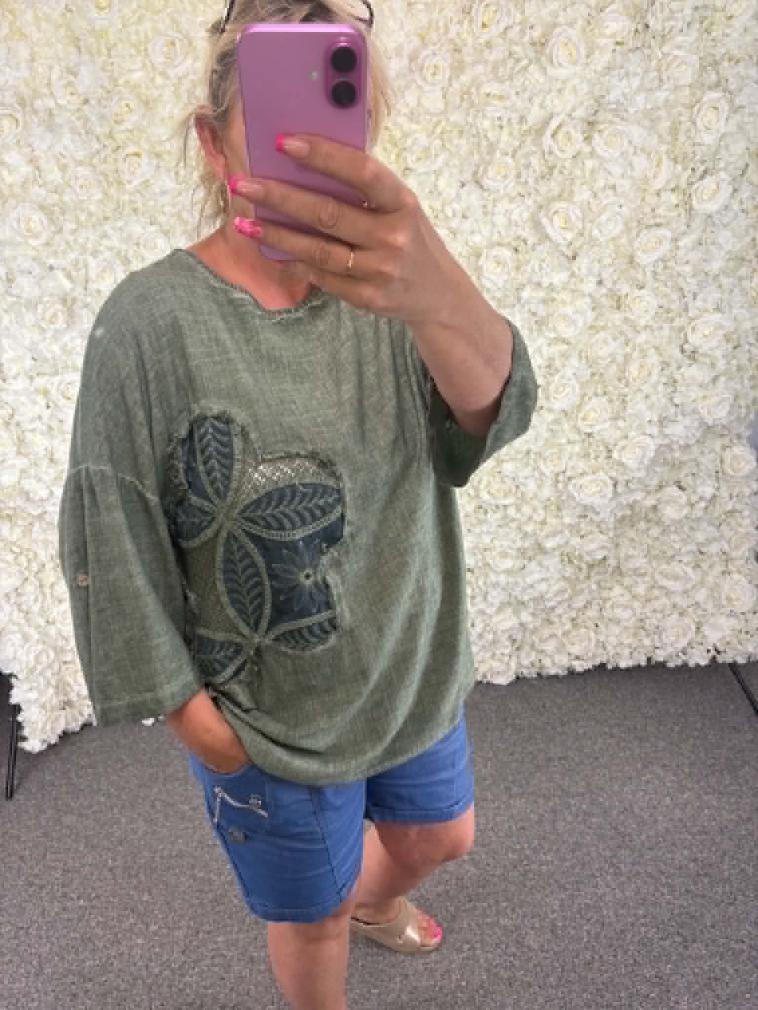GWYN - Denim Flower Blouse 14 to 24