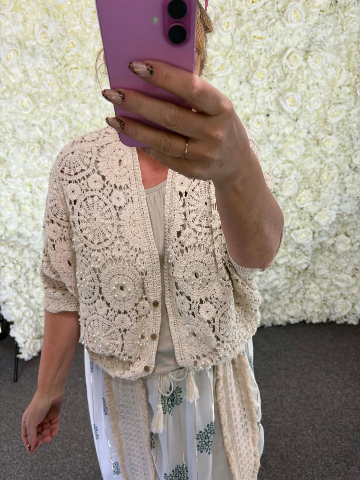 PIPPA - Crochet Cardigan With Pearls 14 to 22/24