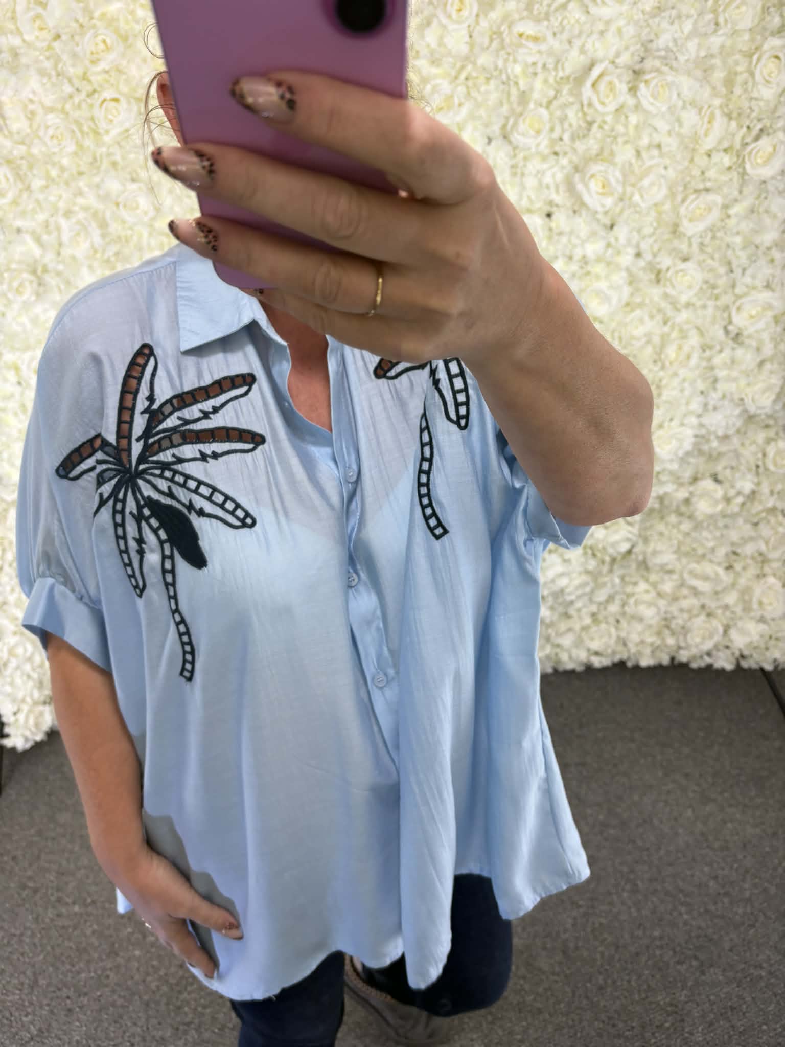 LOUISE - Embroidered Palm Tree Blouse 16 to 24