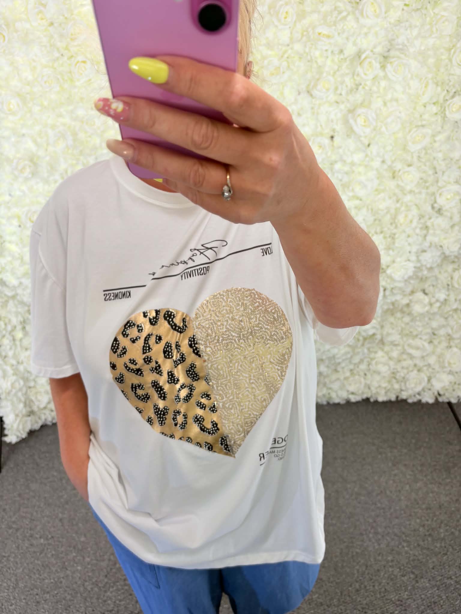 Talia - Cotton Diamante Heart T shirt 16 to 24