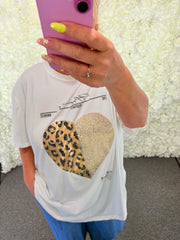 Talia - Cotton Diamante Heart T shirt 16 to 24
