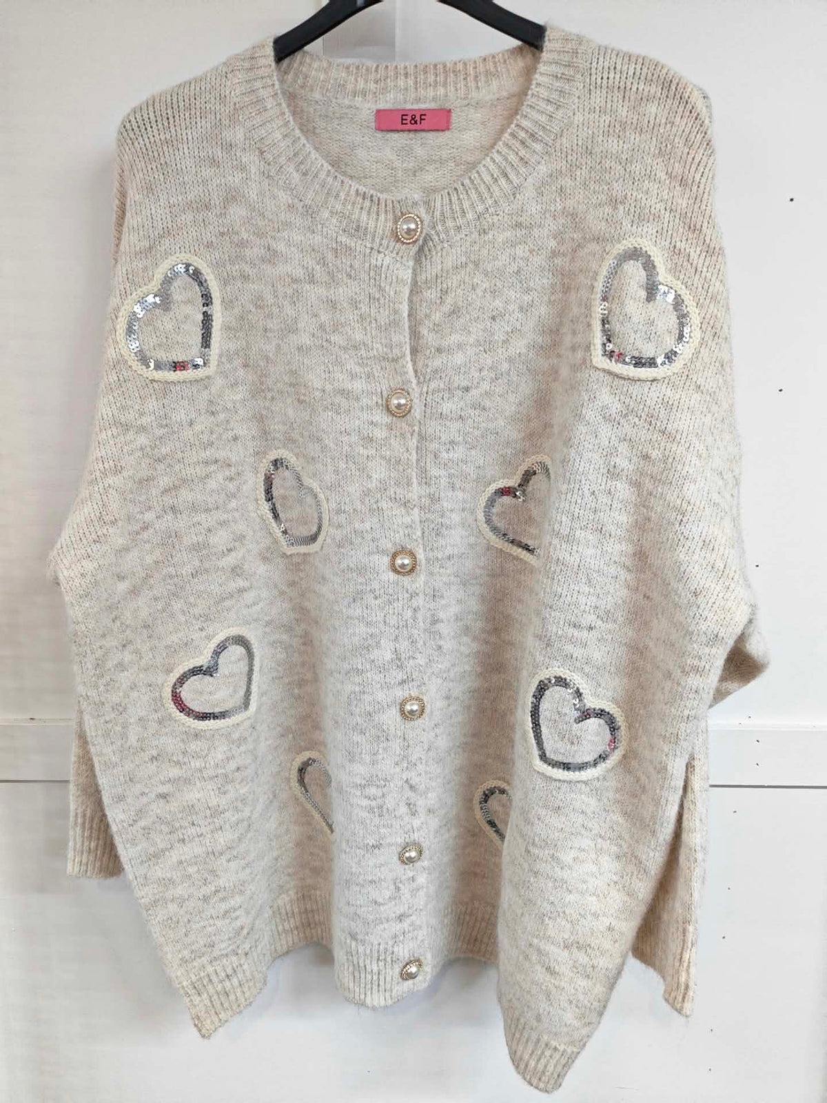 SHANI - Sequin Heart Cardigan 14 to 24/26