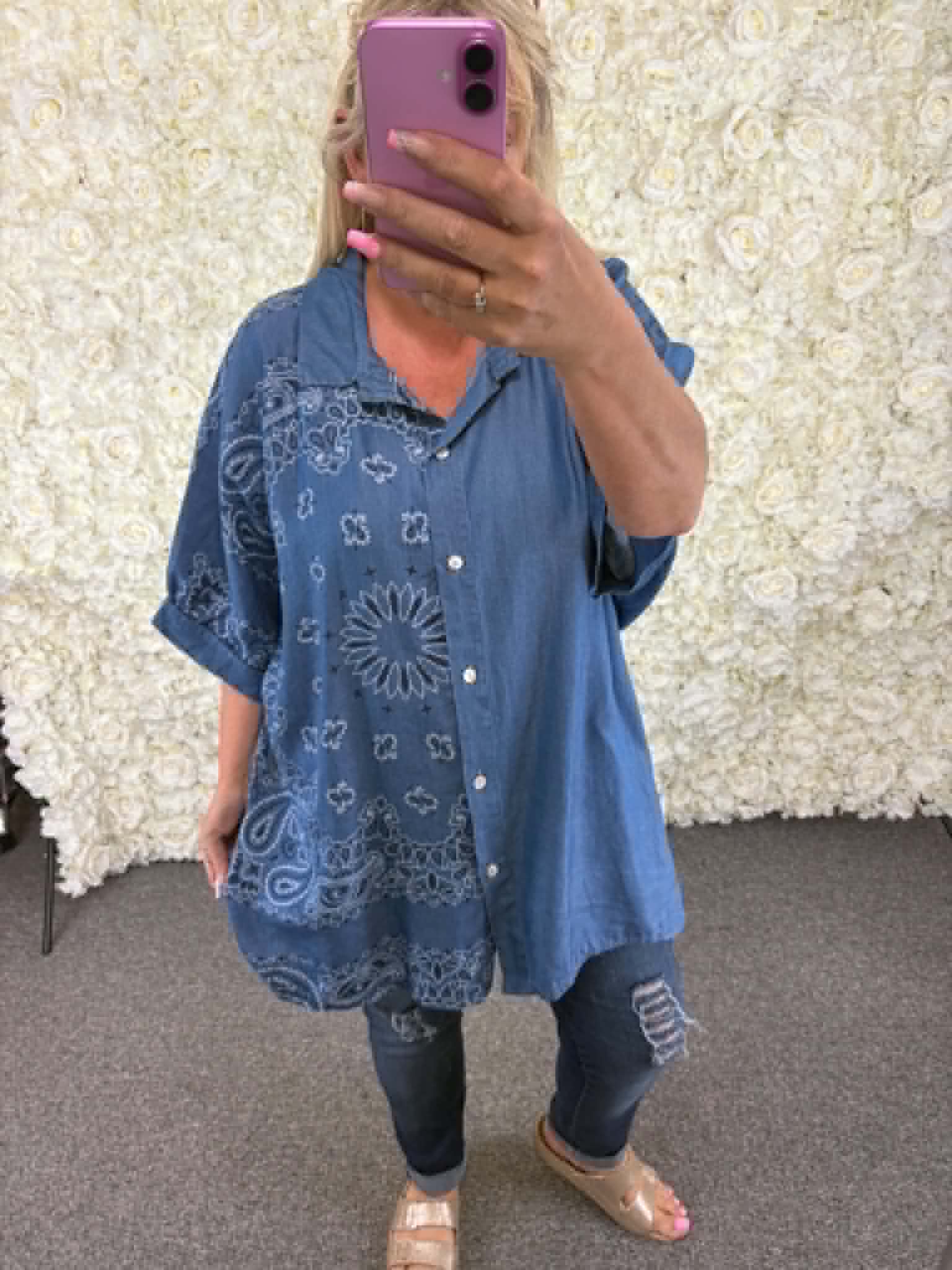 Helena - Denim Patterned Shirt 14 to 24
