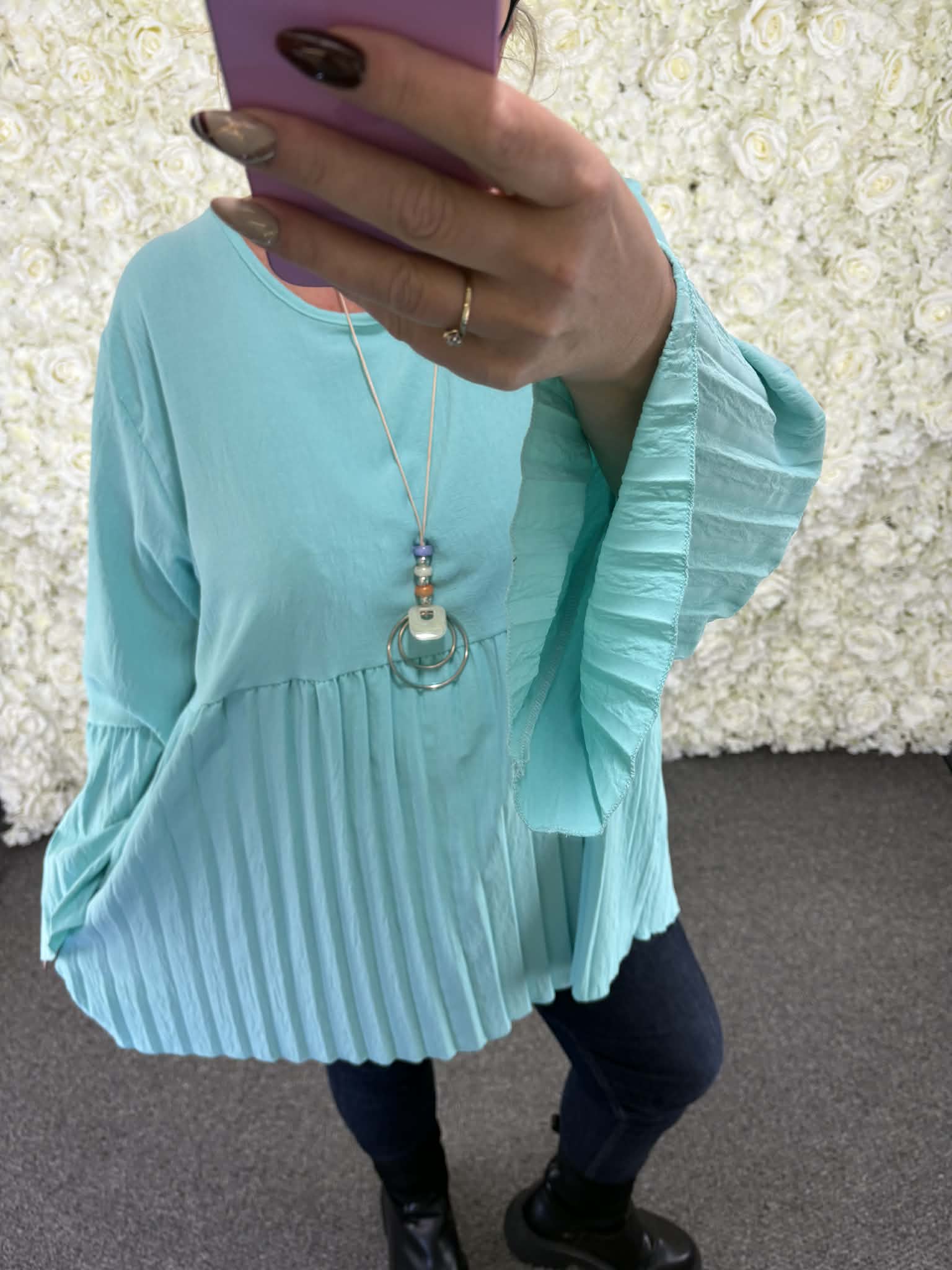 LEANNE - Pleated Necklace Blouse 14 to 24