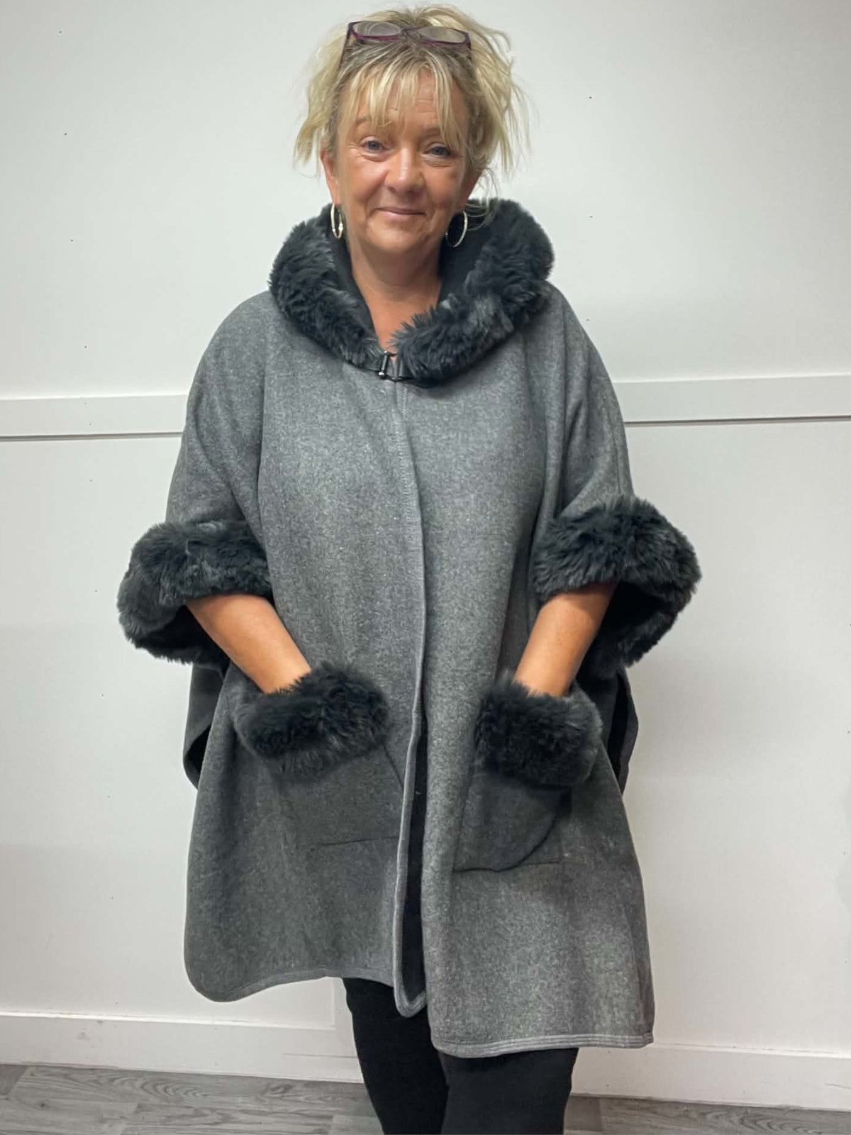 ELENA - Faux Fur Hooded Poncho 12 to 26/28