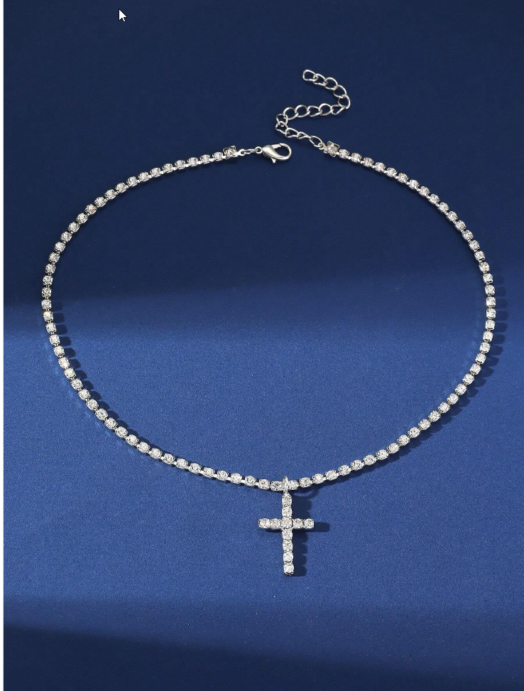 Suzy - Rhinestone Cross  Necklace