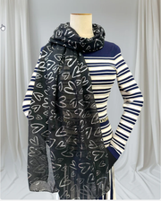 Zania - Glitter Foil Heart Print Scarf