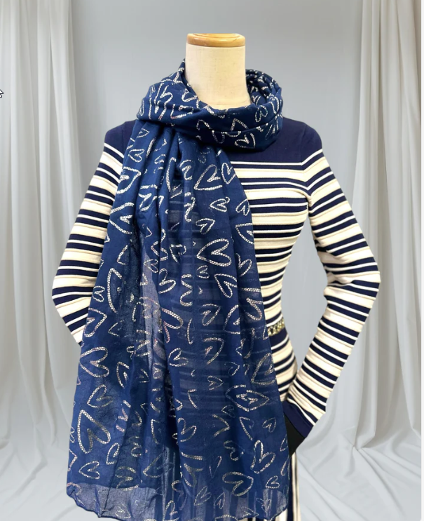 Zania - Glitter Foil Heart Print Scarf