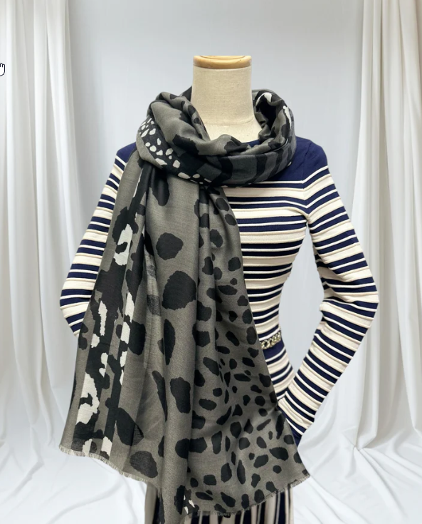 Harmony - Leopard Print & Striped Bordered Scarf