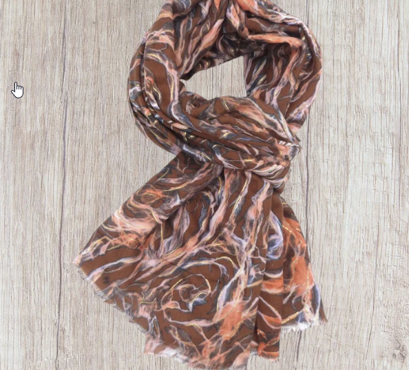 Nelly - Roses Flower with rose gold outlined Print Scarf