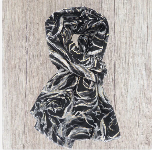 Nelly - Roses Flower with rose gold outlined Print Scarf