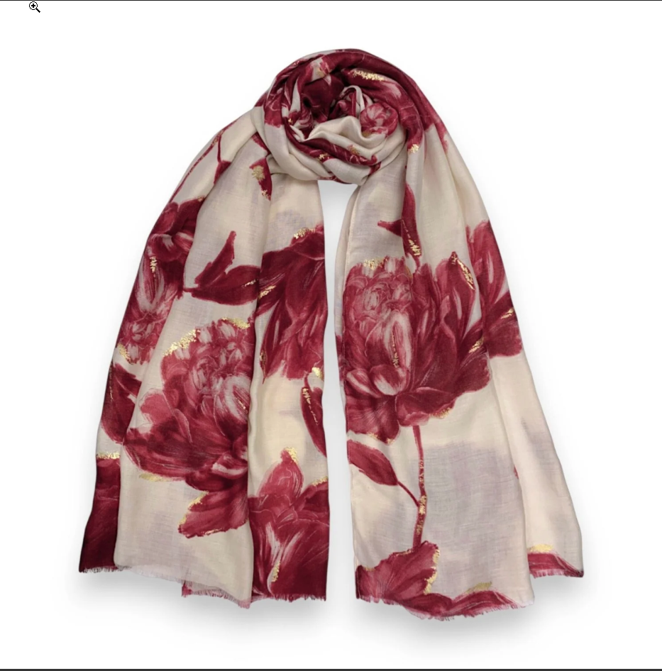 Eliora - Play Video Rose Print Cotton Blend Scarf