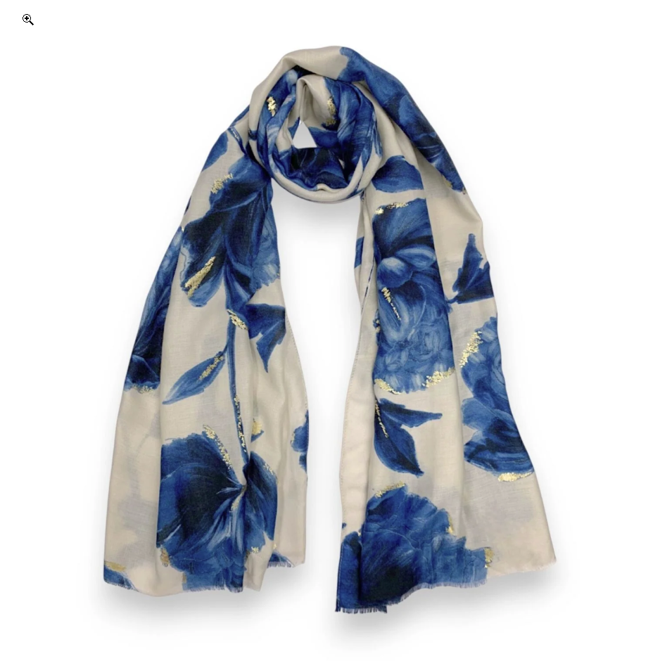 Eliora - Play Video Rose Print Cotton Blend Scarf