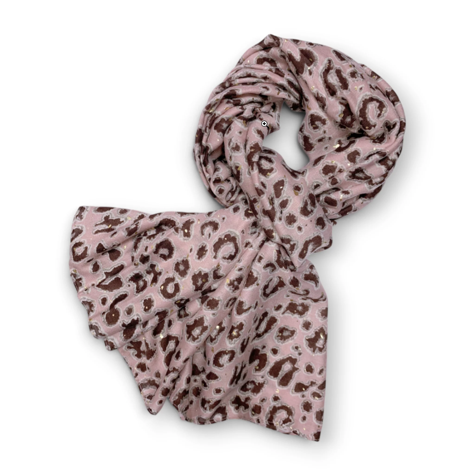 Stella - Leopard Print Flakes Cotton Blend Scarf