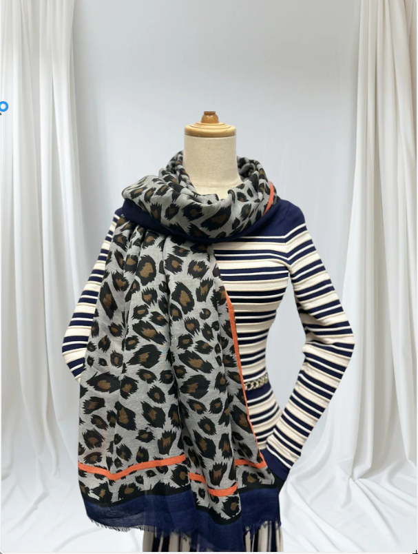 Charlie - Leopard Print Bordered Scarf