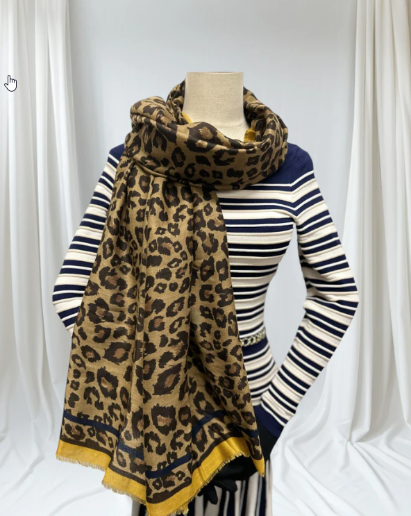 Charlie - Leopard Print Bordered Scarf