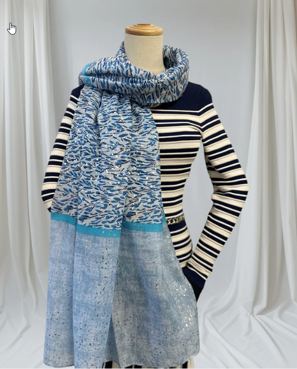 Anne - Glitter Foil Leaf Print Scarf