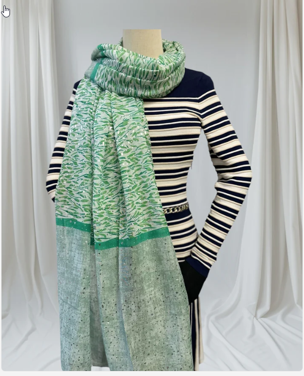 Anne - Glitter Foil Leaf Print Scarf