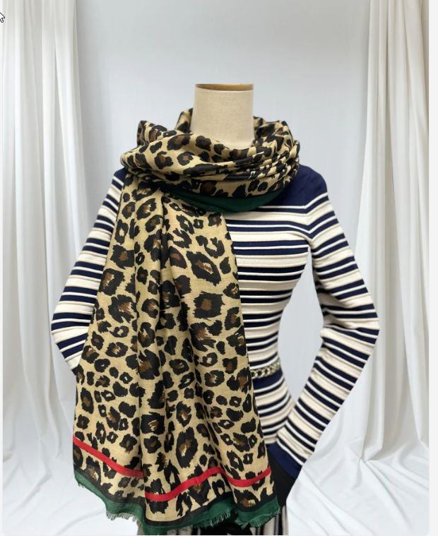 Charlie - Leopard Print Bordered Scarf