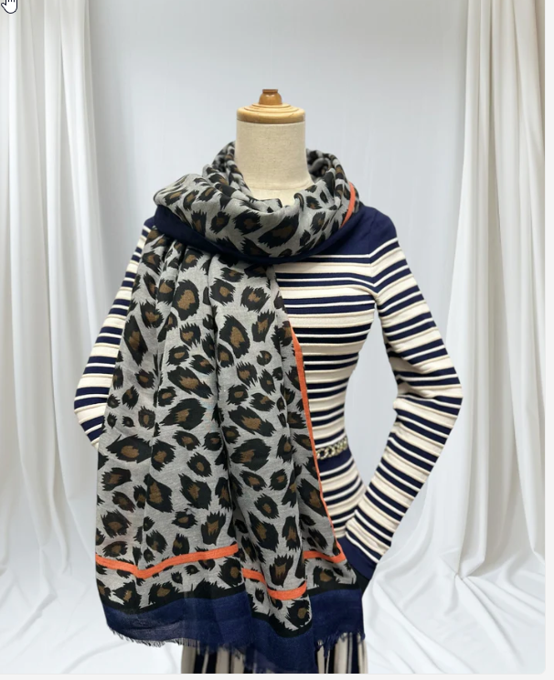 Charlie - Leopard Print Bordered Scarf