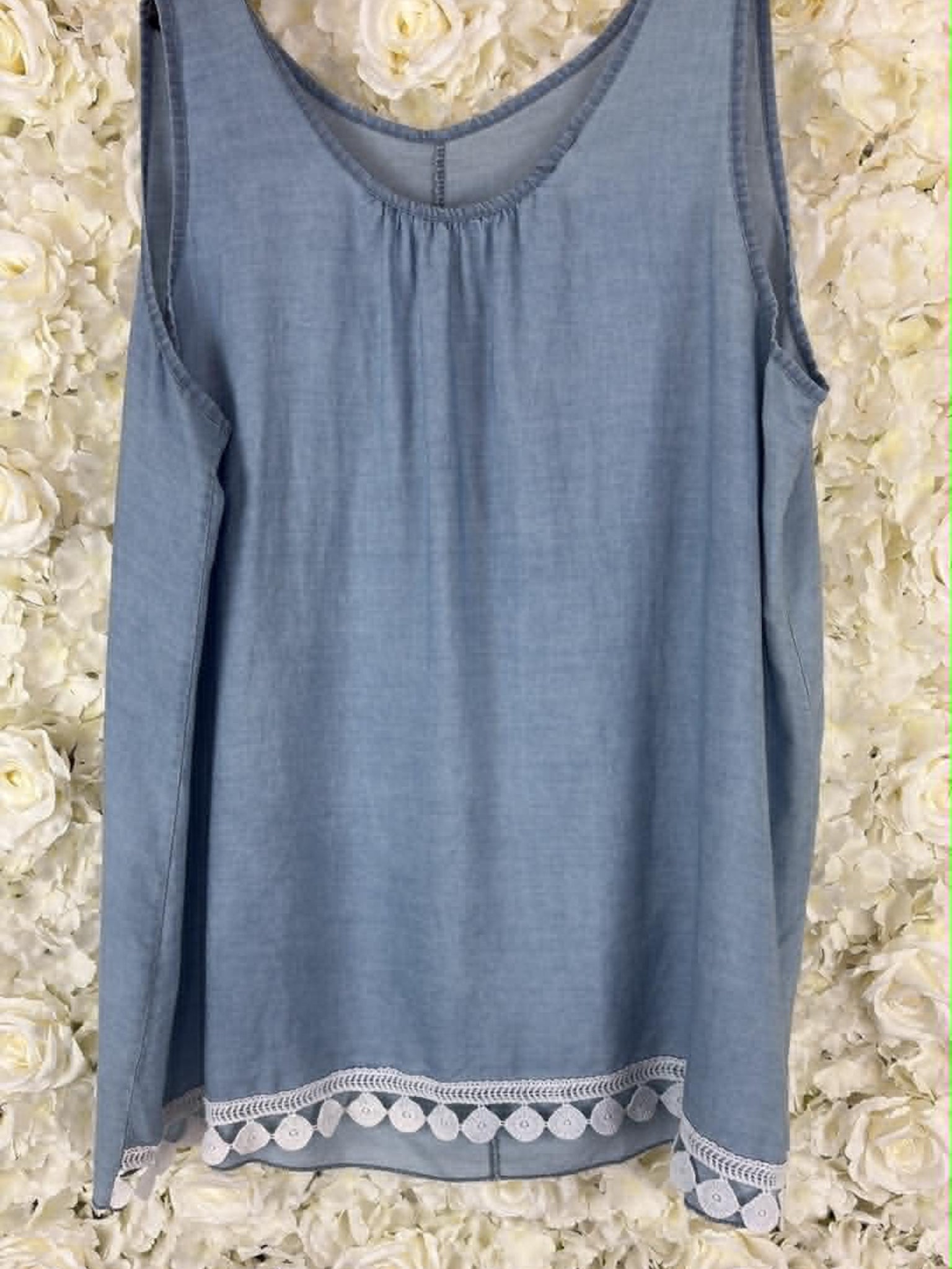 LILOU - Denim Top With Crochet 16 to 24