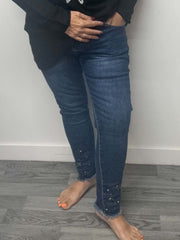 JASMINE - Bling Flower Raw Edge Jeans