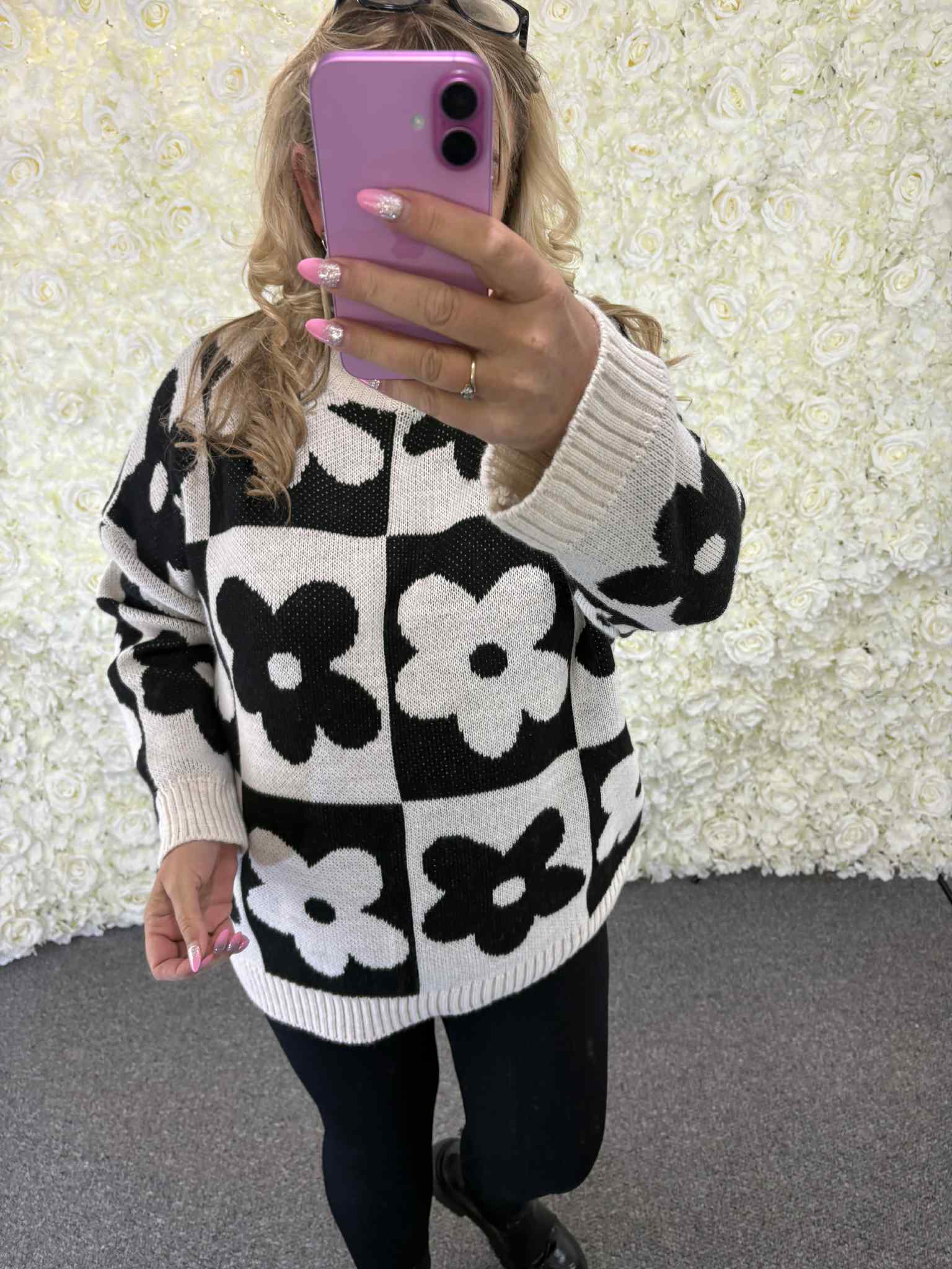 Cleo - Chunky Flower Print Jumper  14 to 24