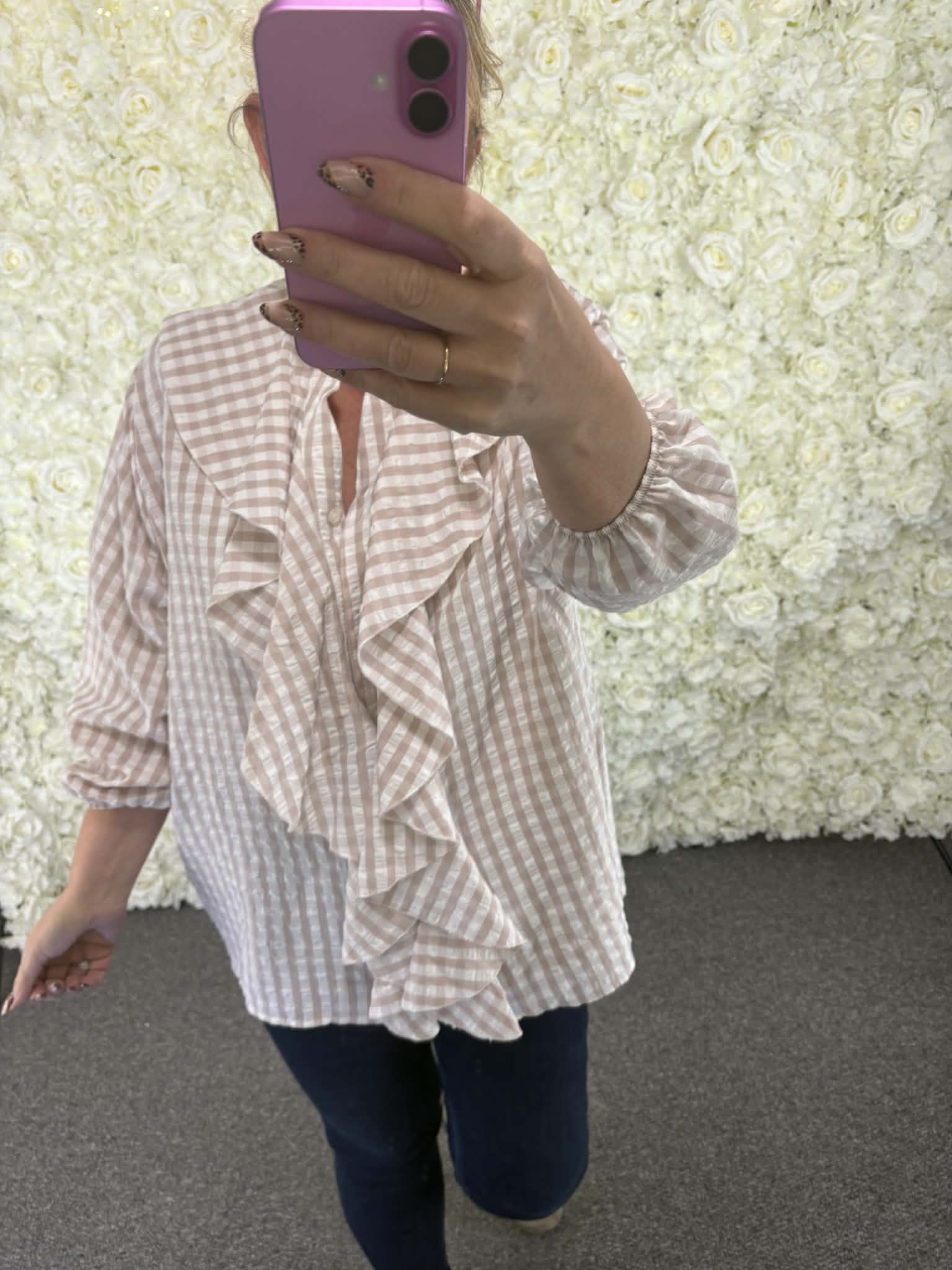 Carrin - Gingham Check Ruffle Blouse 14 to 24