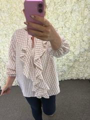 Carrin - Gingham Check Ruffle Blouse 14 to 24