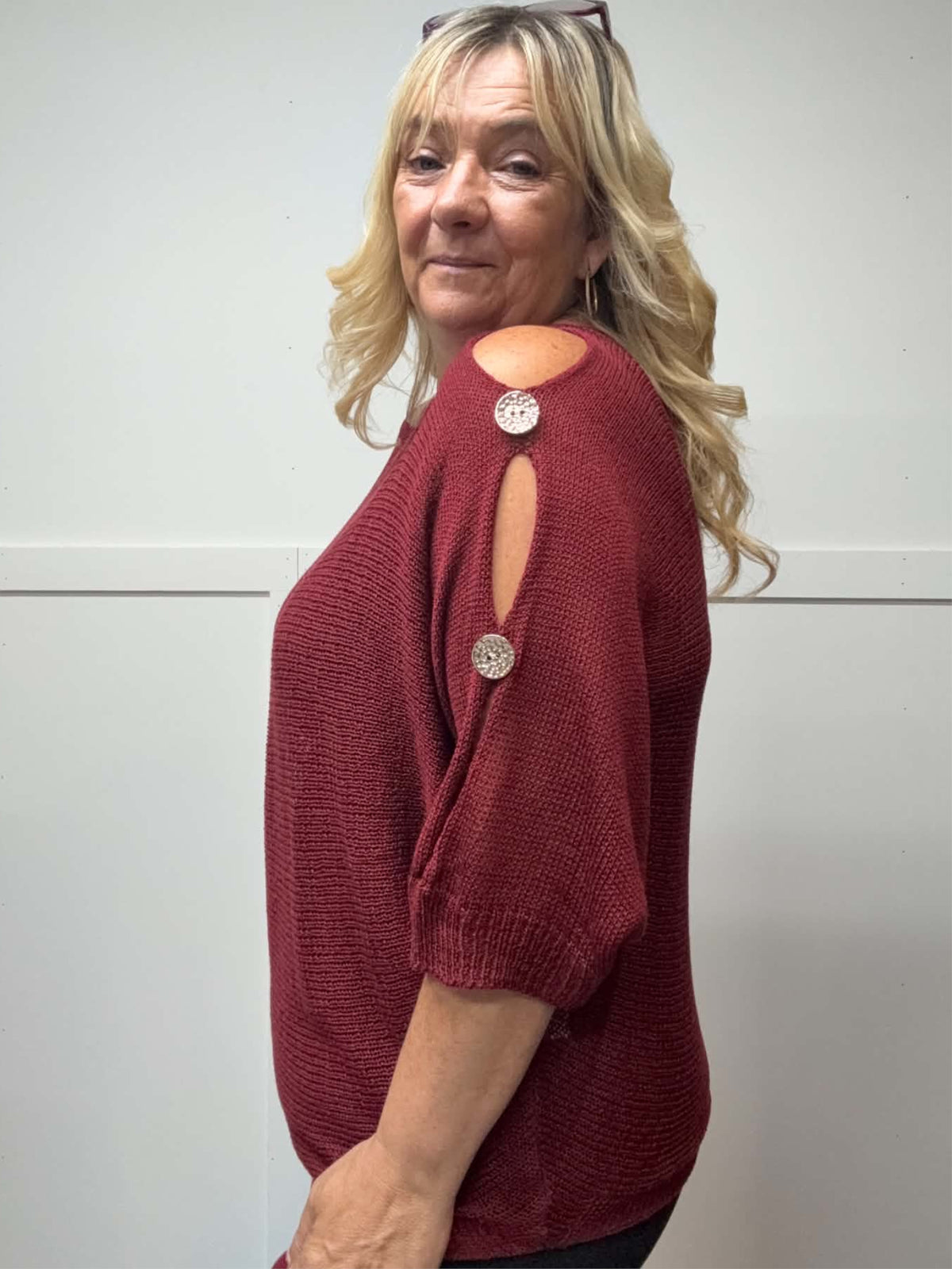 CHLOE - Cold Shoulder Button Jumper 10 to 16