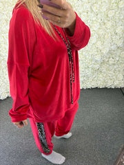 Novie - Velour Leopard Trim Loungesuit 16 to 24