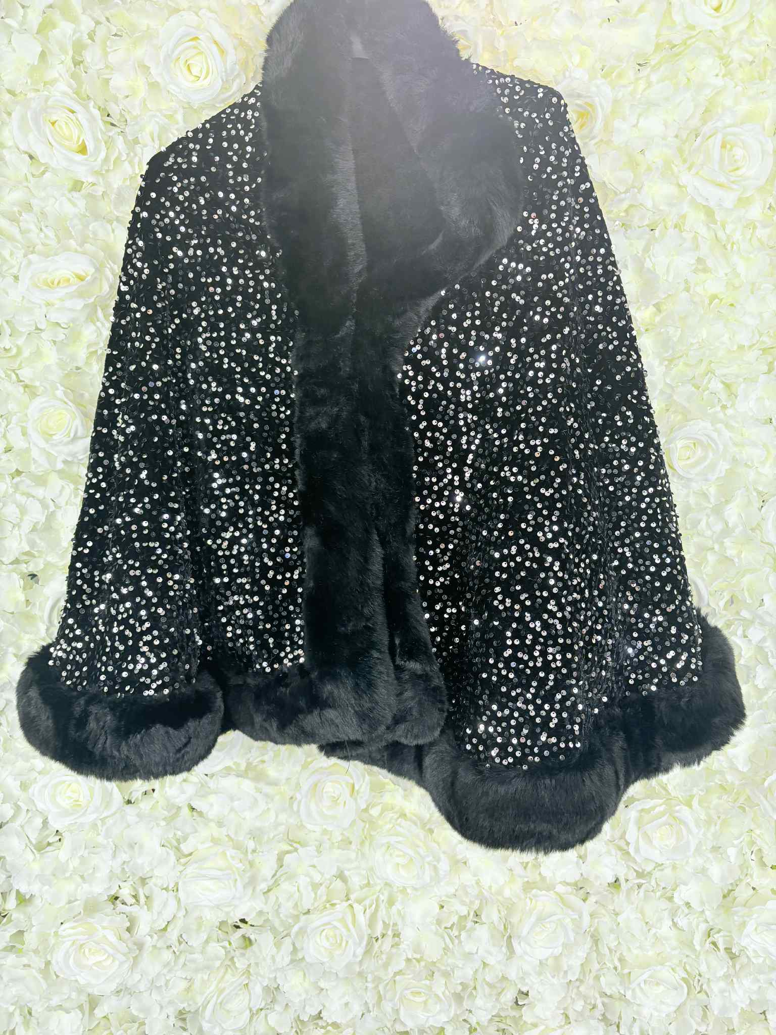 Avery - Sequin Faux Fur Poncho 10 to 24