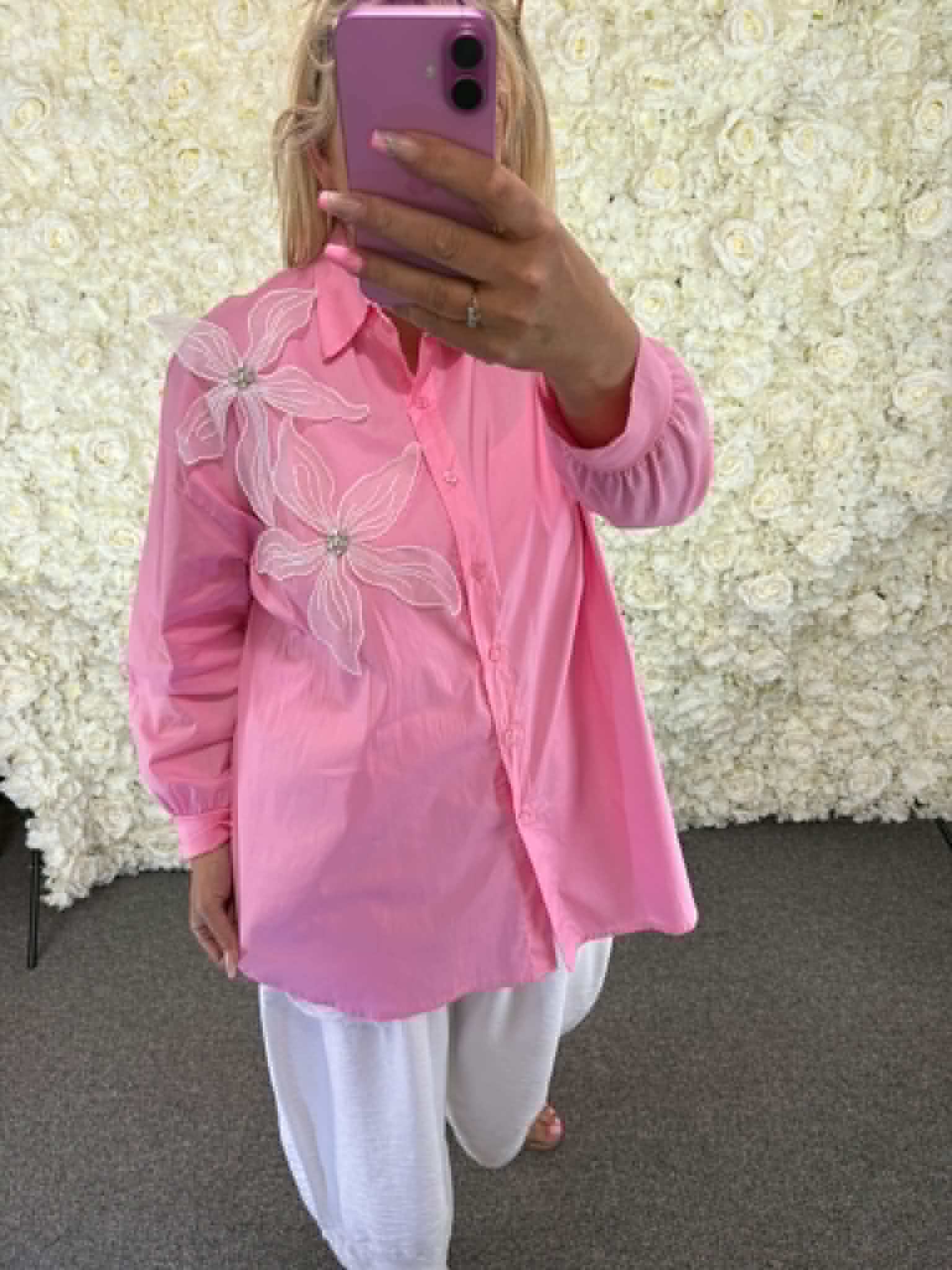 Kat - Diamante Flower Blouse 14 to 24