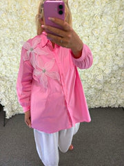 Kat - Diamante Flower Blouse 14 to 24