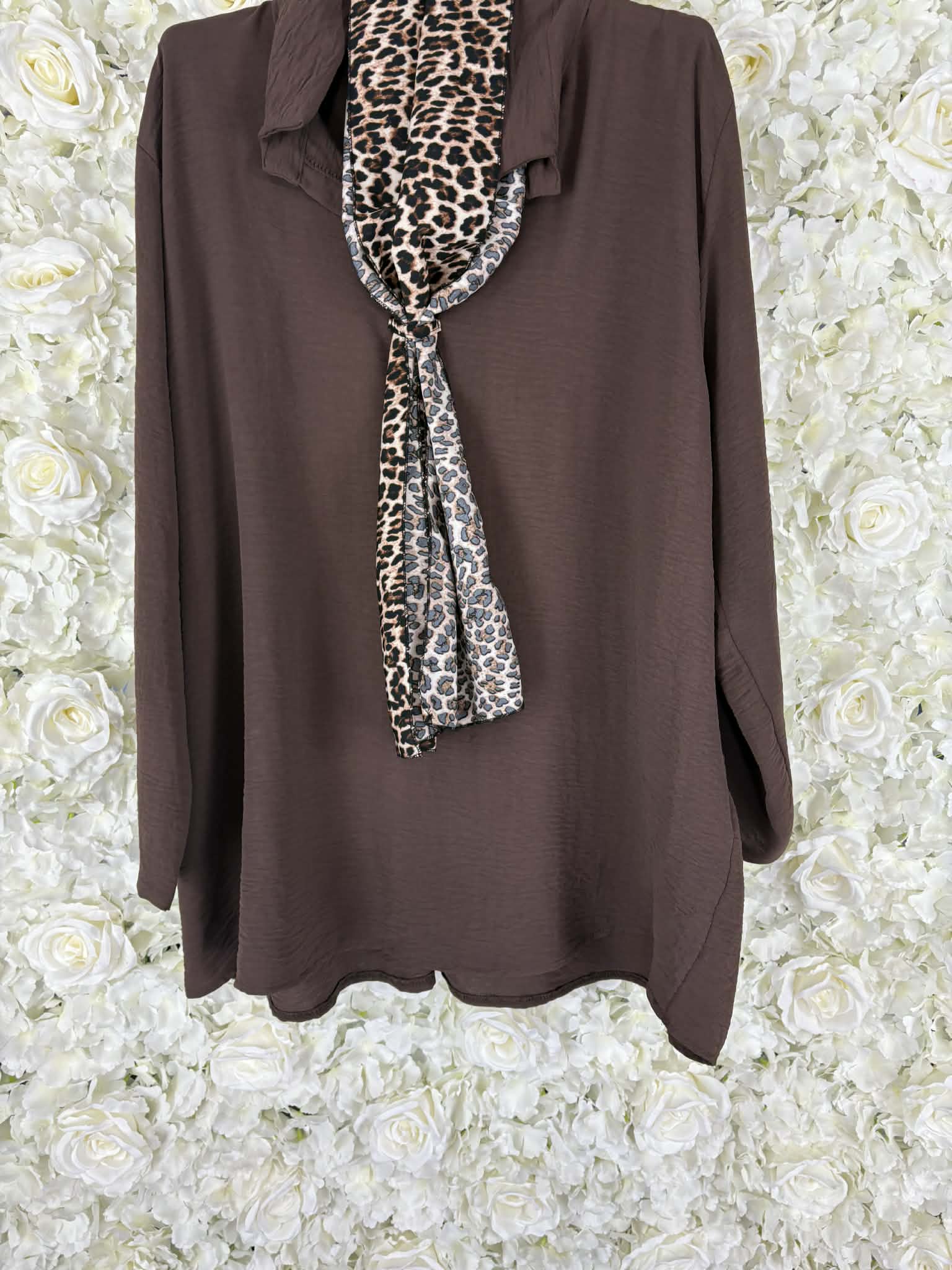 Dawn - Leopard Print Scarf Blouse 16 to 24