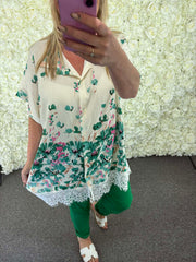 SANTINA - Floral Lace Hem Blouse 16 to 24