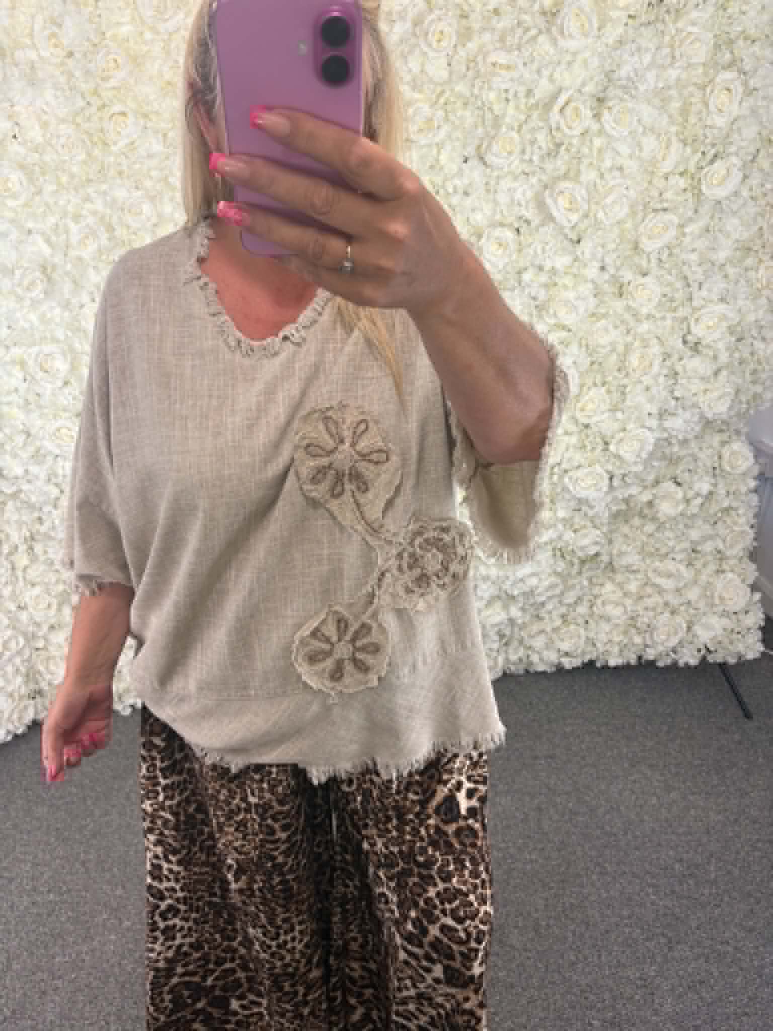 Betty - Linen Mix Flower Blouse 14 to 24